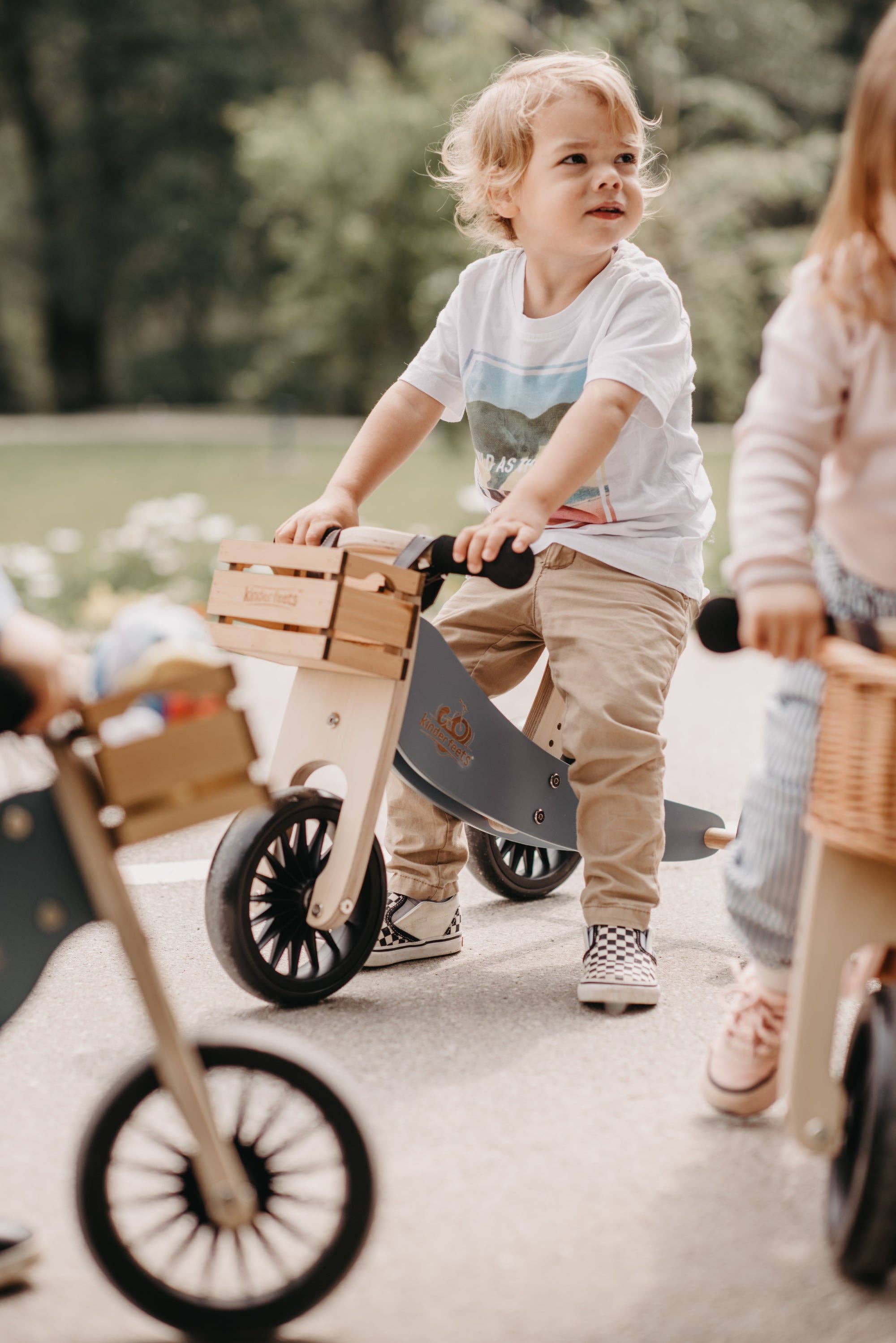 kinderfeets Tiny Tot Plus 2 in 1 Wooden Balance Bike Tri Slate Blue